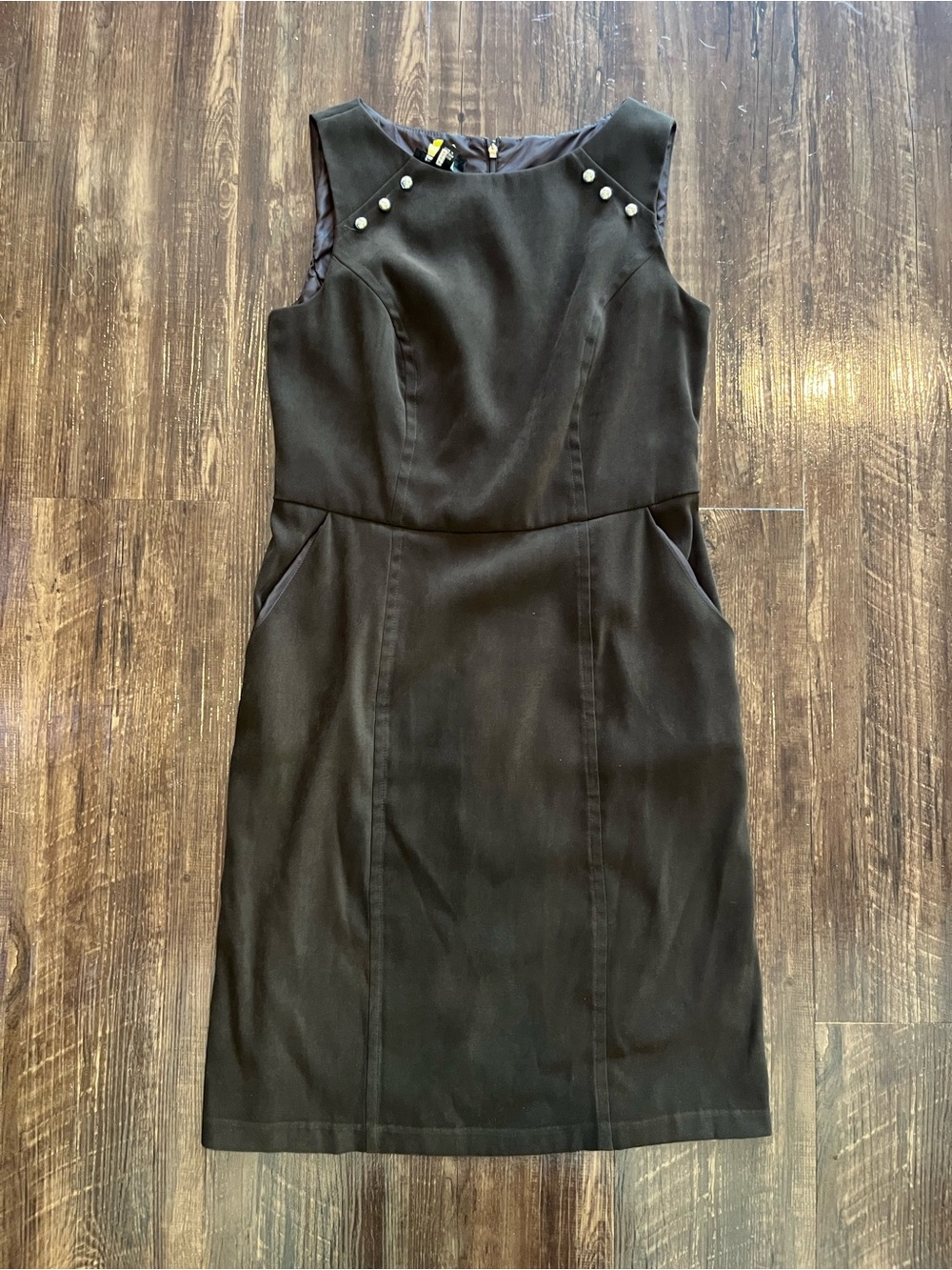Chocolate Sleeveless Sheath Dress with Stud Detail 10